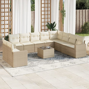 vidaXL 11-tlg. Garten-Sofagarnitur mit Kissen Beige Poly Rattan