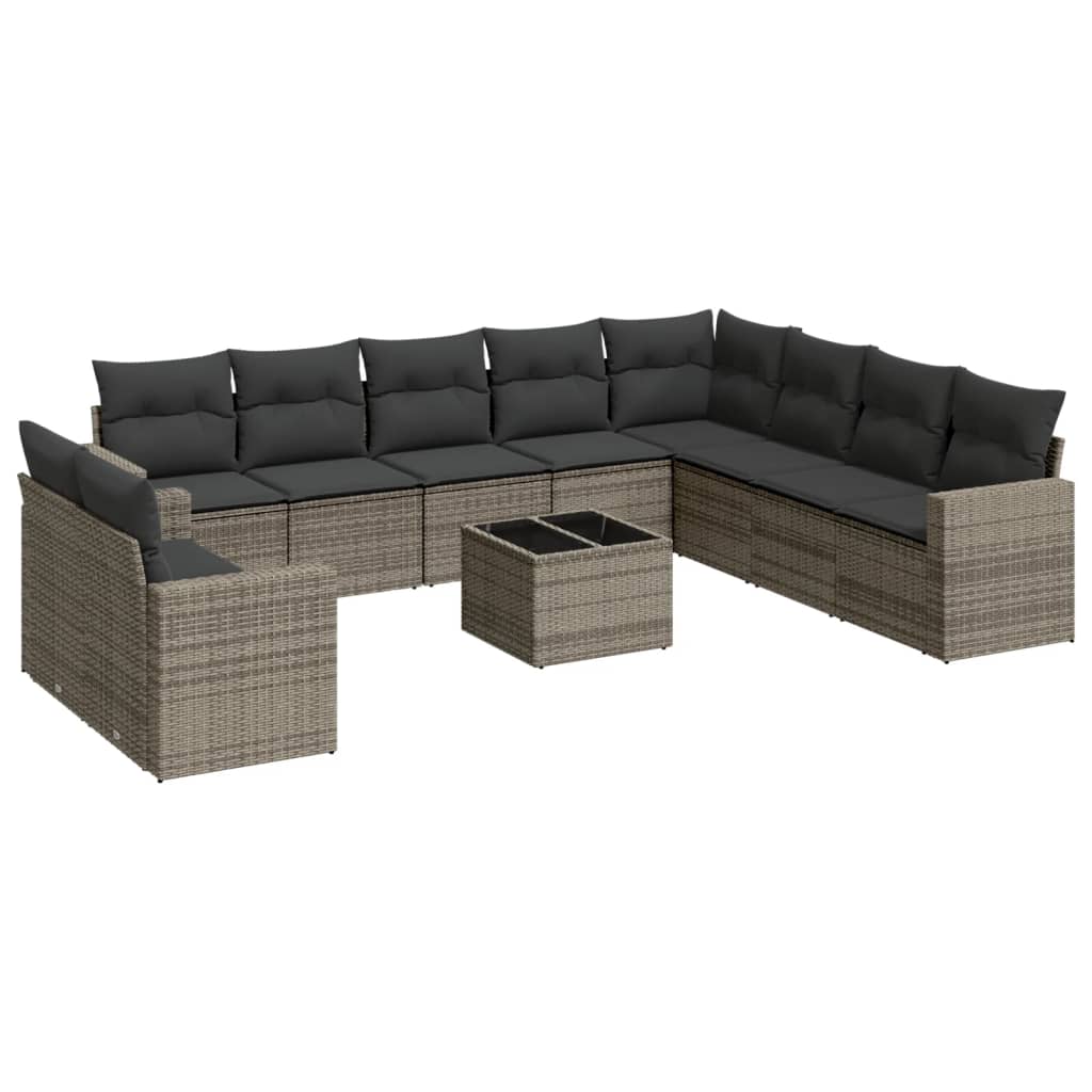 vidaXL 11-tlg. Garten-Sofagarnitur mit Kissen Grau Poly Rattan