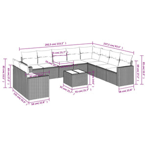 vidaXL 11-tlg. Garten-Sofagarnitur mit Kissen Grau Poly Rattan