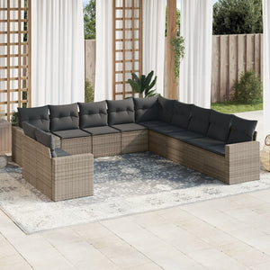 vidaXL 11-tlg. Garten-Sofagarnitur mit Kissen Grau Poly Rattan