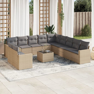 vidaXL 12-tlg. Garten-Sofagarnitur mit Kissen Beige Poly Rattan