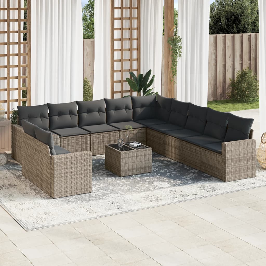 vidaXL 12-tlg. Garten-Sofagarnitur mit Kissen Grau Poly Rattan