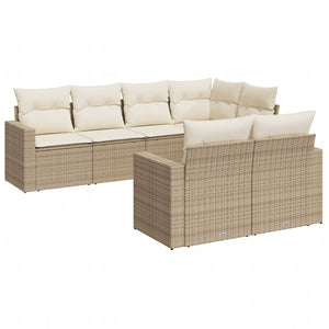 vidaXL 7-tlg. Garten-Sofagarnitur mit Kissen Beige Poly Rattan