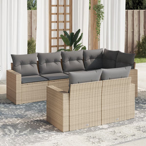 vidaXL 7-tlg. Garten-Sofagarnitur mit Kissen Beige Poly Rattan