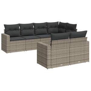 vidaXL 7-tlg. Garten-Sofagarnitur mit Kissen Grau Poly Rattan