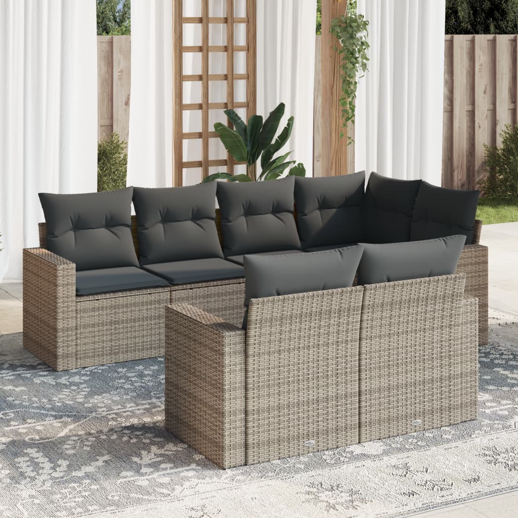 vidaXL 7-tlg. Garten-Sofagarnitur mit Kissen Grau Poly Rattan