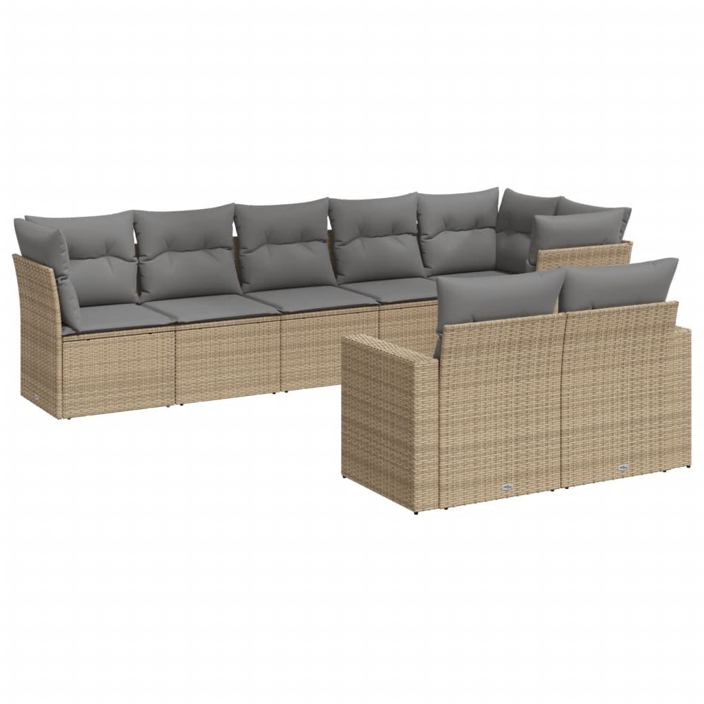 vidaXL 8-tlg. Garten-Sofagarnitur mit Kissen Beige Poly Rattan