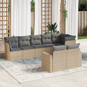 vidaXL 8-tlg. Garten-Sofagarnitur mit Kissen Beige Poly Rattan