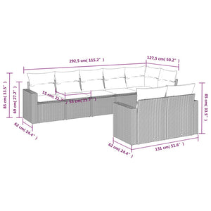 vidaXL 8-tlg. Garten-Sofagarnitur mit Kissen Grau Poly Rattan