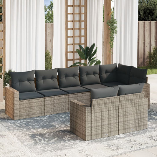 vidaXL 8-tlg. Garten-Sofagarnitur mit Kissen Grau Poly Rattan