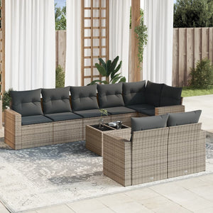 vidaXL 9-tlg. Garten-Sofagarnitur mit Kissen Grau Poly Rattan