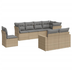 vidaXL 8-tlg. Garten-Sofagarnitur mit Kissen Beige Poly Rattan