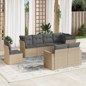 vidaXL 8-tlg. Garten-Sofagarnitur mit Kissen Beige Poly Rattan