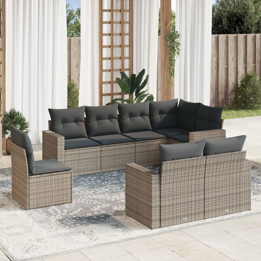 vidaXL 8-tlg. Garten-Sofagarnitur mit Kissen Grau Poly Rattan