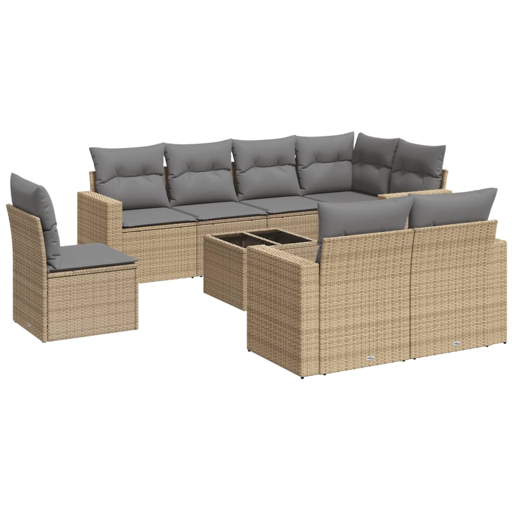 vidaXL 9-tlg. Garten-Sofagarnitur mit Kissen Beige Poly Rattan