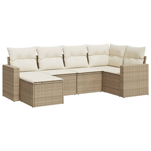 vidaXL 6-tlg. Garten-Sofagarnitur mit Kissen Beige Poly Rattan