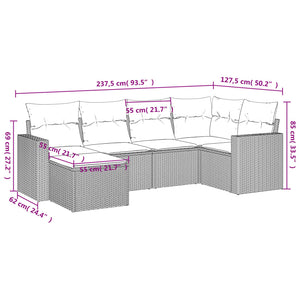 vidaXL 6-tlg. Garten-Sofagarnitur mit Kissen Beige Poly Rattan