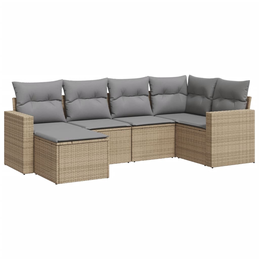 vidaXL 6-tlg. Garten-Sofagarnitur mit Kissen Beige Poly Rattan