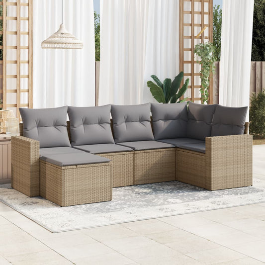 vidaXL 6-tlg. Garten-Sofagarnitur mit Kissen Beige Poly Rattan