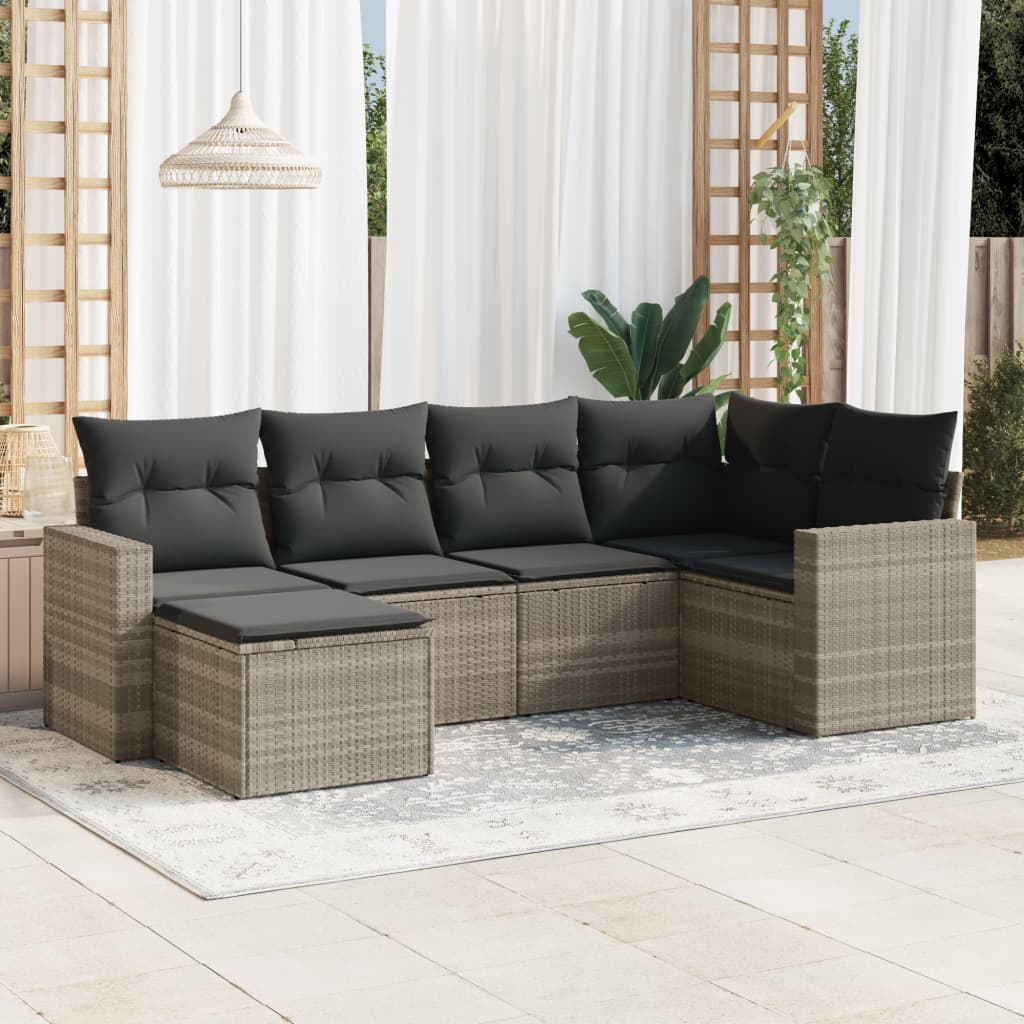 vidaXL 6-tlg. Garten-Sofagarnitur mit Kissen Hellgrau Poly Rattan