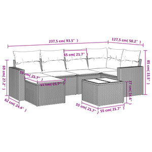 vidaXL 7-tlg. Garten-Sofagarnitur mit Kissen Beige Poly Rattan