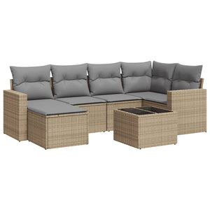 vidaXL 7-tlg. Garten-Sofagarnitur mit Kissen Beige Poly Rattan