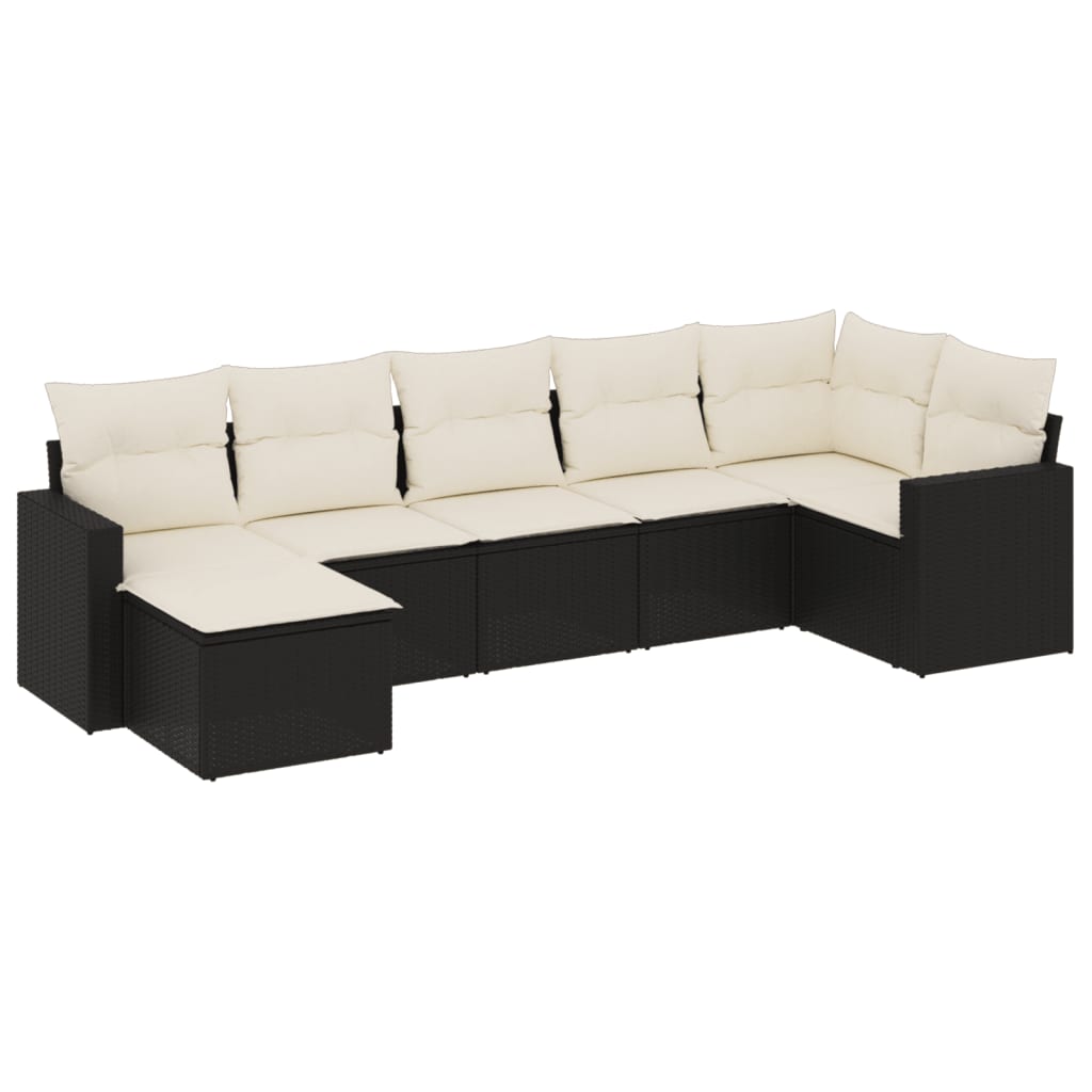 vidaXL 7-tlg. Garten-Sofagarnitur mit Kissen Schwarz Poly Rattan