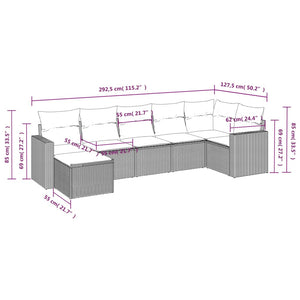 vidaXL 7-tlg. Garten-Sofagarnitur mit Kissen Schwarz Poly Rattan