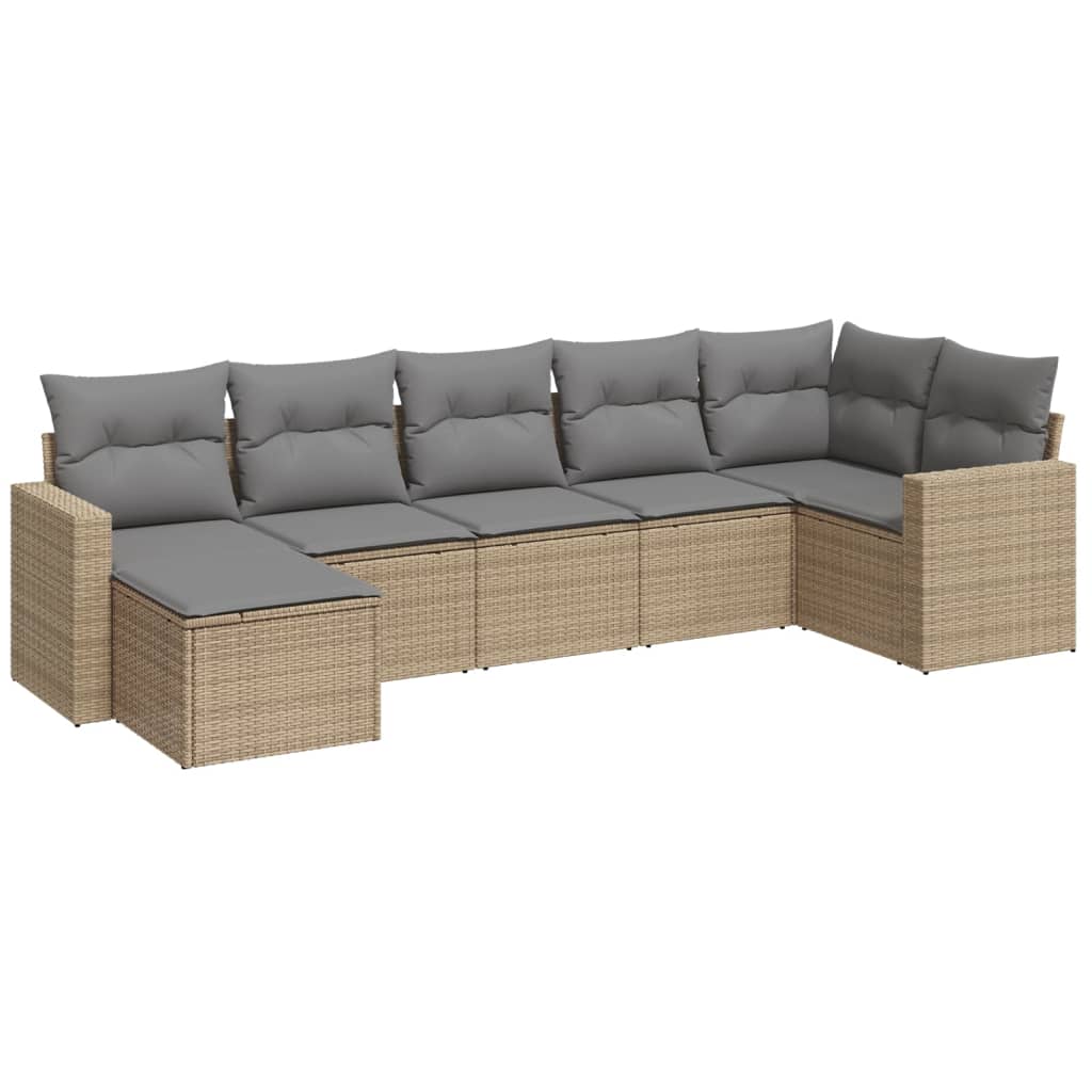 vidaXL 7-tlg. Garten-Sofagarnitur mit Kissen Beige Poly Rattan