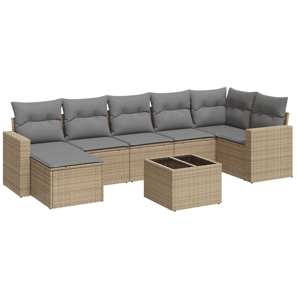 vidaXL 8-tlg. Garten-Sofagarnitur mit Kissen Beige Poly Rattan