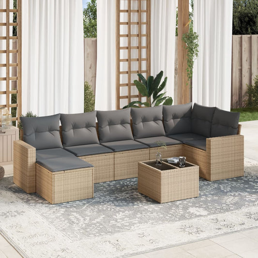 vidaXL 8-tlg. Garten-Sofagarnitur mit Kissen Beige Poly Rattan