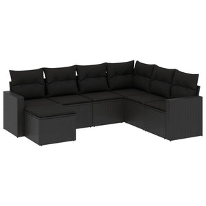 vidaXL 7-tlg. Garten-Sofagarnitur mit Kissen Schwarz Poly Rattan