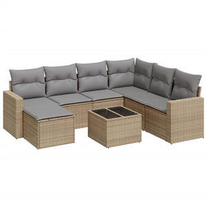 vidaXL 8-tlg. Garten-Sofagarnitur mit Kissen Beige Poly Rattan