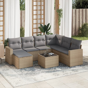 vidaXL 8-tlg. Garten-Sofagarnitur mit Kissen Beige Poly Rattan