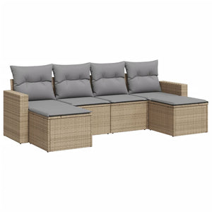 vidaXL 6-tlg. Garten-Sofagarnitur mit Kissen Beige Poly Rattan