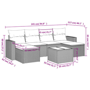 vidaXL 7-tlg. Garten-Sofagarnitur mit Kissen Beige Poly Rattan