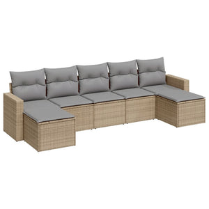 vidaXL 7-tlg. Garten-Sofagarnitur mit Kissen Beige Poly Rattan