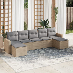 vidaXL 7-tlg. Garten-Sofagarnitur mit Kissen Beige Poly Rattan