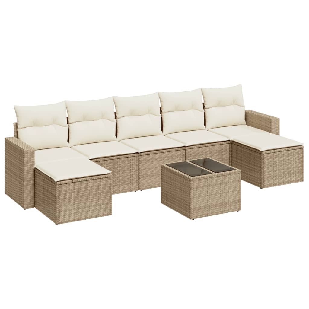 vidaXL 8-tlg. Garten-Sofagarnitur mit Kissen Beige Poly Rattan