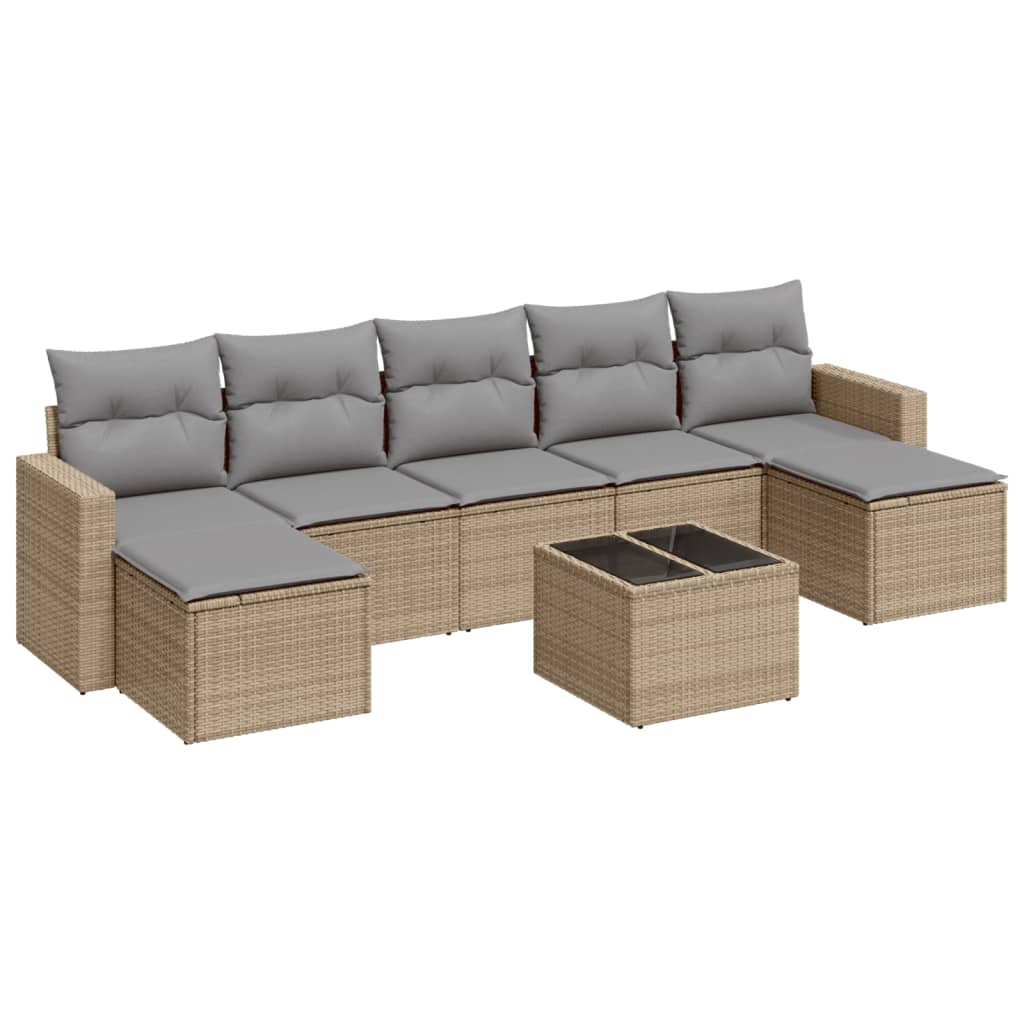 vidaXL 8-tlg. Garten-Sofagarnitur mit Kissen Beige Poly Rattan