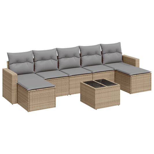 vidaXL 8-tlg. Garten-Sofagarnitur mit Kissen Beige Poly Rattan