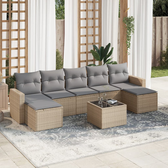 vidaXL 8-tlg. Garten-Sofagarnitur mit Kissen Beige Poly Rattan