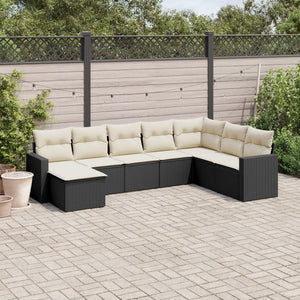 vidaXL 8-tlg. Garten-Sofagarnitur mit Kissen Schwarz Poly Rattan