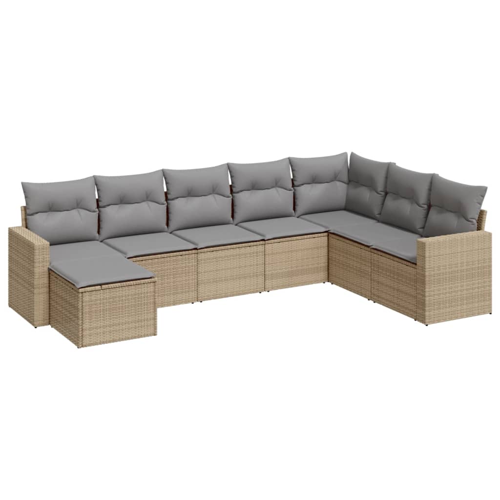 vidaXL 8-tlg. Garten-Sofagarnitur mit Kissen Beige Poly Rattan