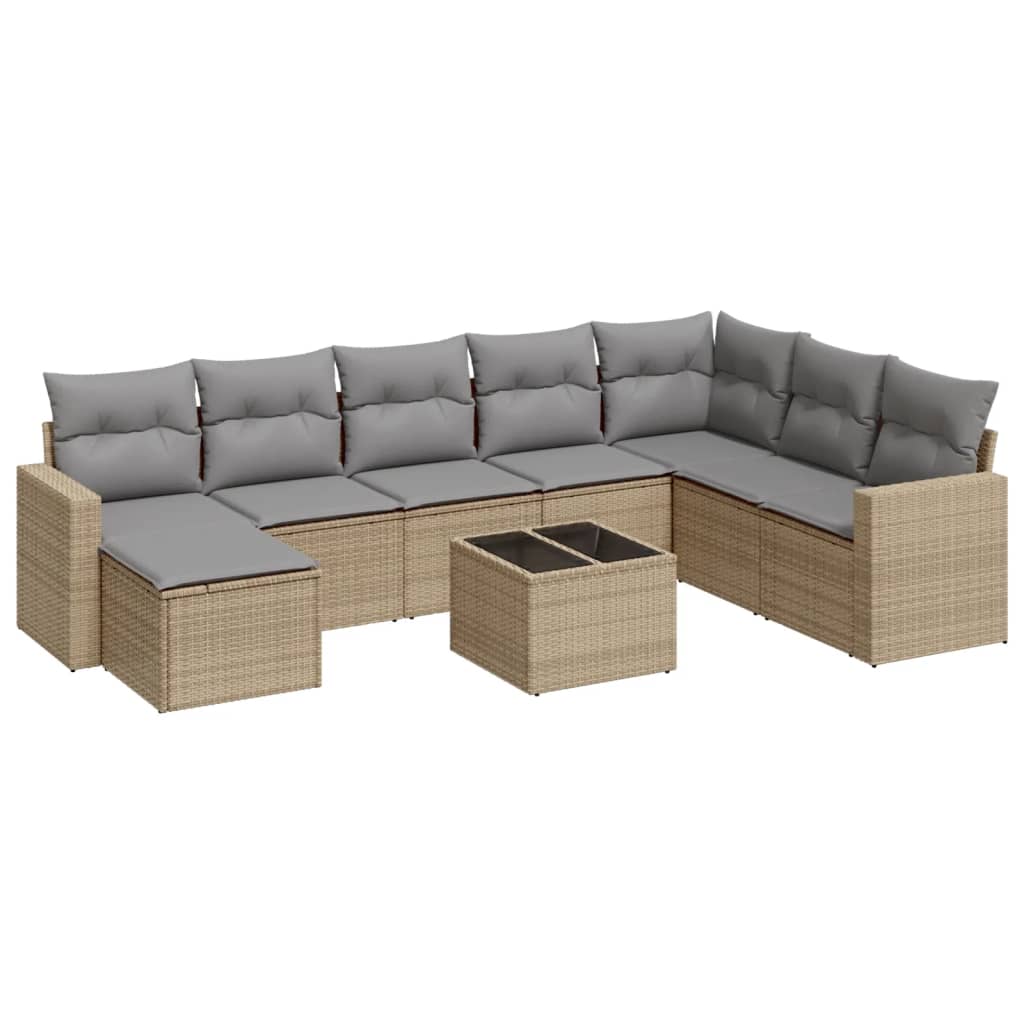 vidaXL 9-tlg. Garten-Sofagarnitur mit Kissen Beige Poly Rattan