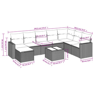 vidaXL 9-tlg. Garten-Sofagarnitur mit Kissen Hellgrau Poly Rattan