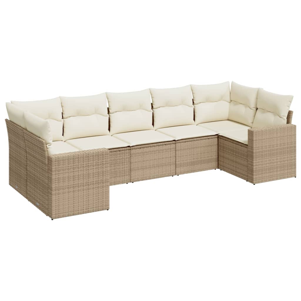 vidaXL 7-tlg. Garten-Sofagarnitur mit Kissen Beige Poly Rattan