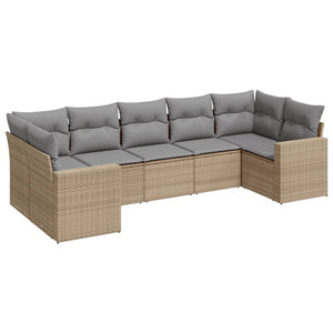 vidaXL 7-tlg. Garten-Sofagarnitur mit Kissen Beige Poly Rattan