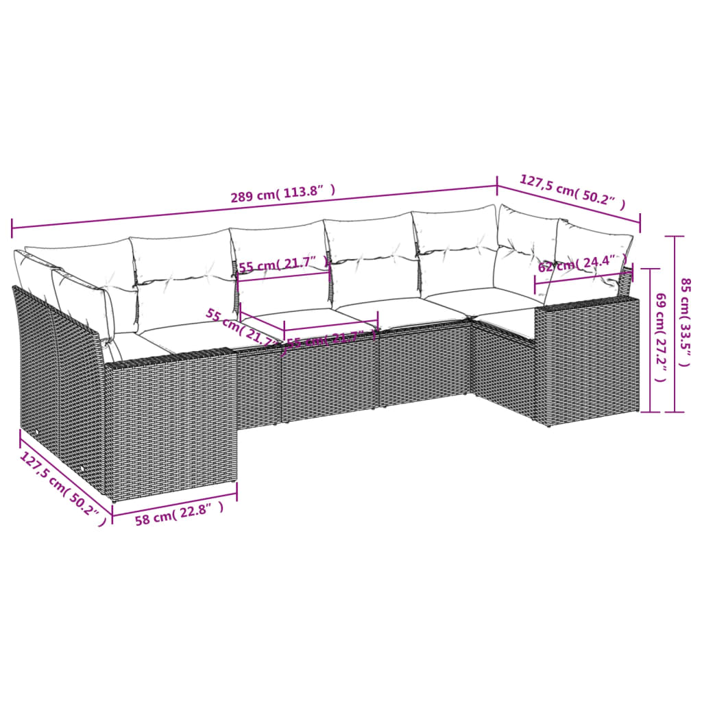 vidaXL 7-tlg. Garten-Sofagarnitur mit Kissen Beige Poly Rattan