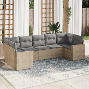 vidaXL 7-tlg. Garten-Sofagarnitur mit Kissen Beige Poly Rattan